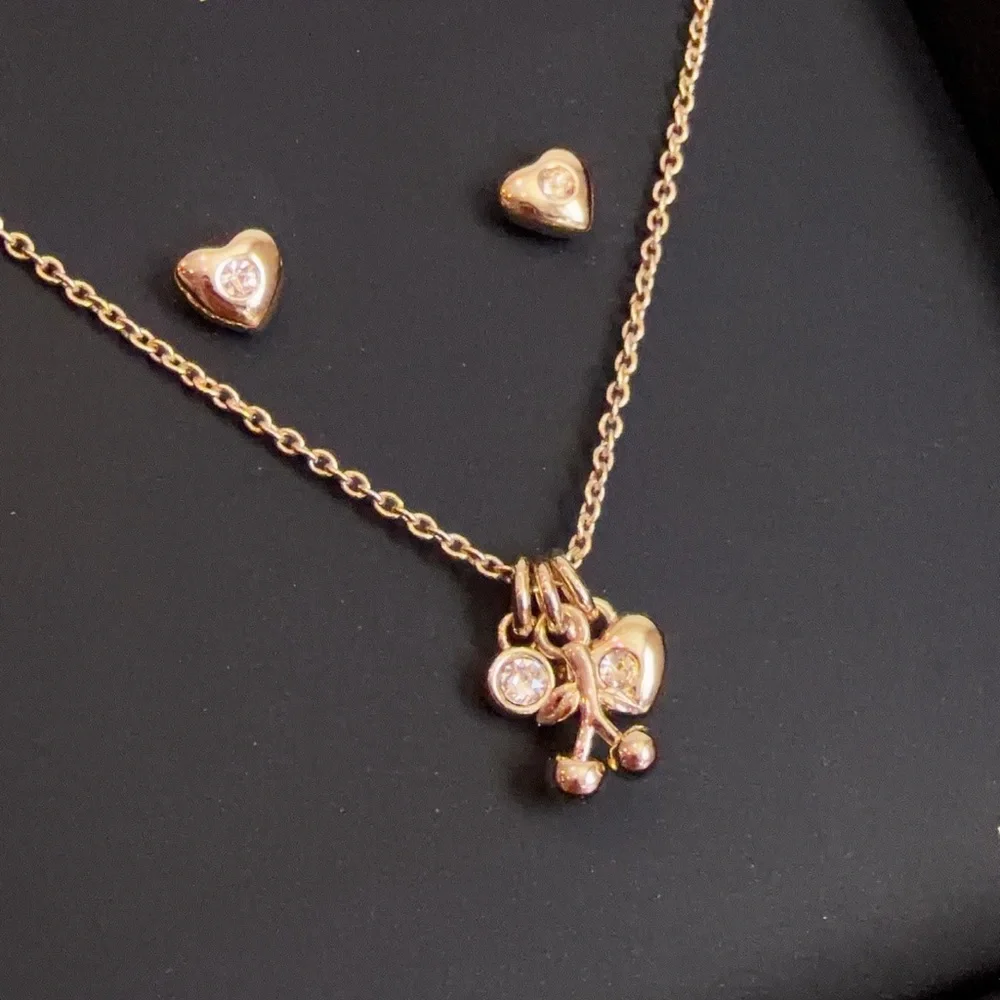 NWT Coach Cherry And Heart Earrings And Necklace‎ Set